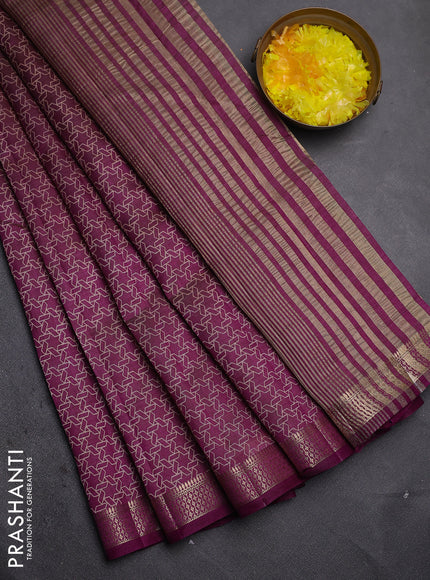 Semi raw silk saree pastel purple with allover geometric prints and zari woven border