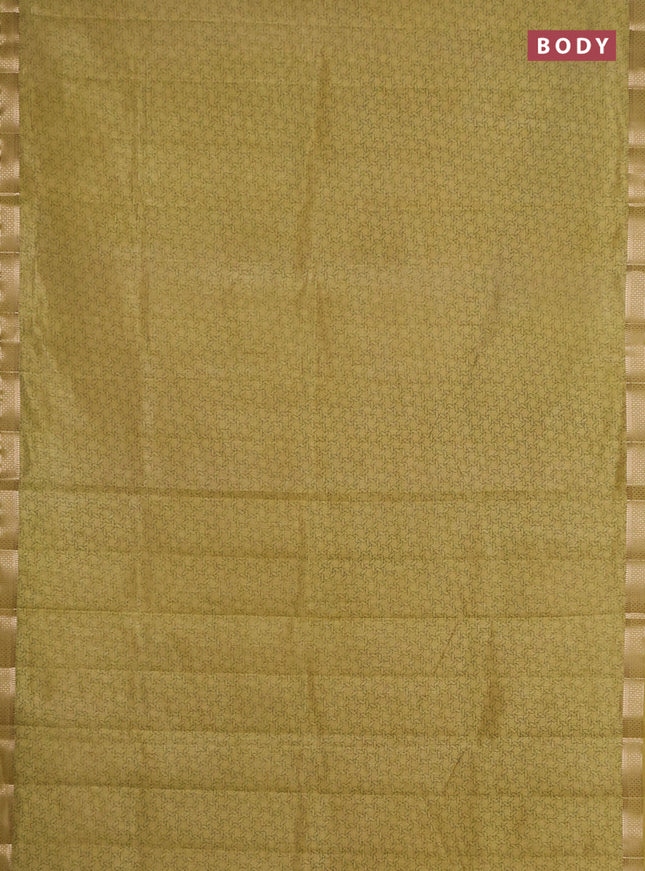 Semi raw silk saree mustard shade with allover geometric prints and zari woven border