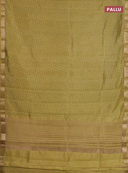 Semi raw silk saree mustard shade with allover geometric prints and zari woven border