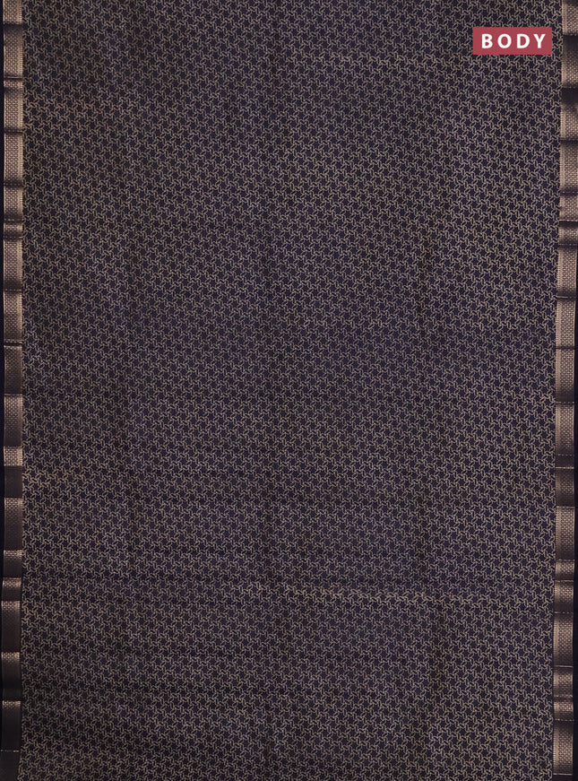 Semi raw silk saree navy blue with allover geometric prints and zari woven border