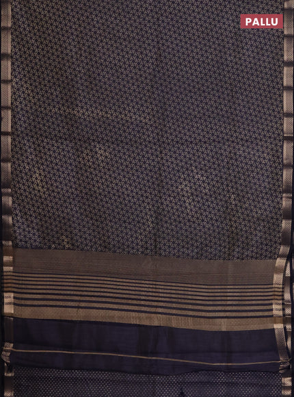 Semi raw silk saree navy blue with allover geometric prints and zari woven border