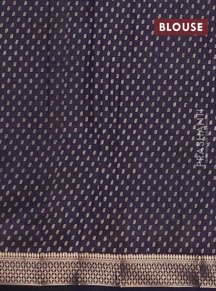 Semi raw silk saree navy blue with allover geometric prints and zari woven border