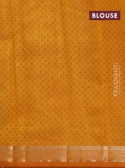 Semi raw silk saree dark mustard with allover geometric prints and zari woven border
