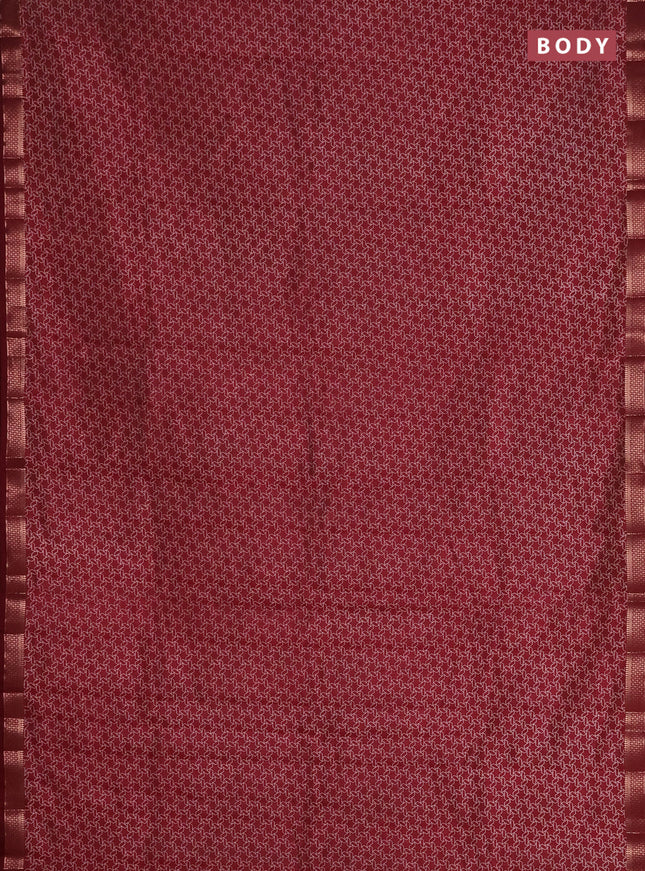 Semi raw silk saree maroon with allover geometric prints and zari woven border