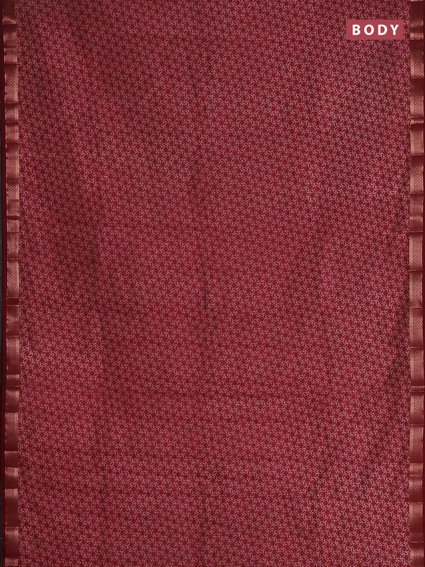 Semi raw silk saree maroon with allover geometric prints and zari woven border