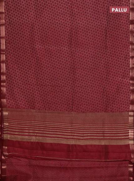 Semi raw silk saree maroon with allover geometric prints and zari woven border