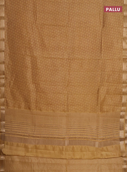 Semi raw silk saree sandal with allover geometric prints and zari woven border