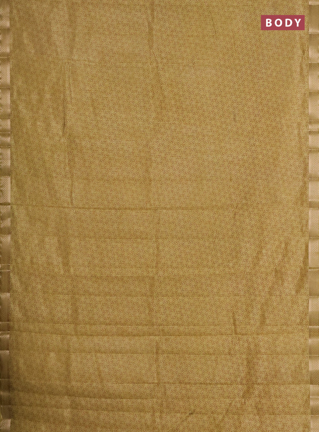 Semi raw silk saree mustard shade with allover geometric prints and zari woven border