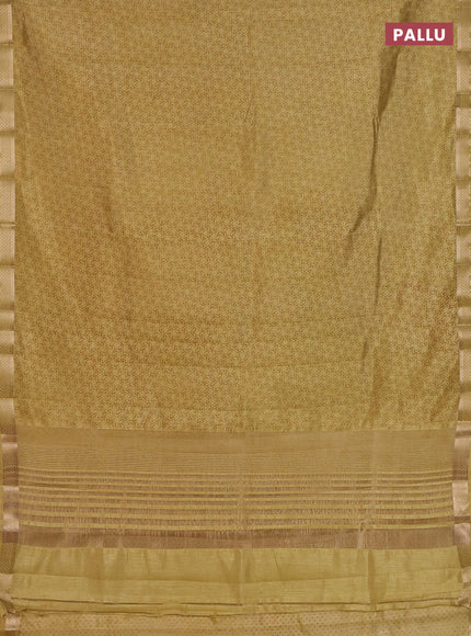 Semi raw silk saree mustard shade with allover geometric prints and zari woven border