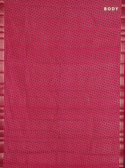 Semi raw silk saree dark pink with allover geometric prints and zari woven border