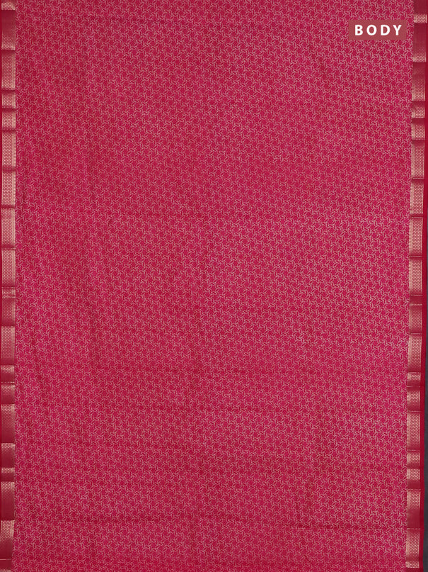 Semi raw silk saree dark pink with allover geometric prints and zari woven border