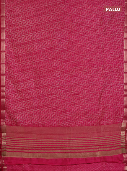 Semi raw silk saree dark pink with allover geometric prints and zari woven border
