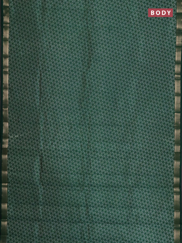Semi raw silk saree bottle green with allover geometric prints and zari woven border