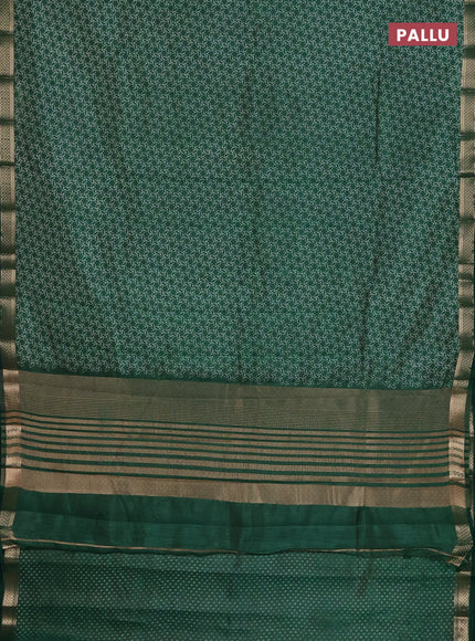 Semi raw silk saree bottle green with allover geometric prints and zari woven border