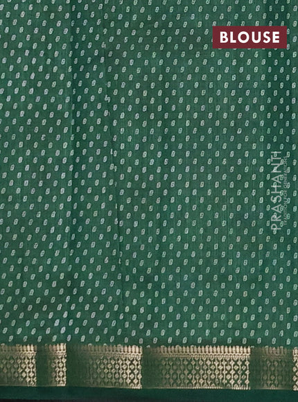Semi raw silk saree bottle green with allover geometric prints and zari woven border