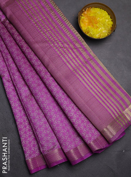 Semi raw silk saree lavender with allover geometric prints and zari woven border