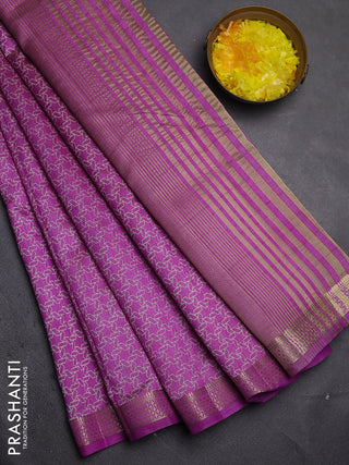 Semi raw silk saree lavender with allover geometric prints and zari woven border
