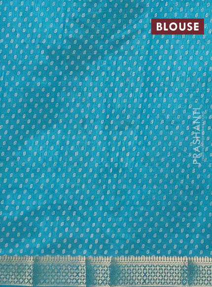 Semi raw silk saree teal blue with allover geometric prints and zari woven border