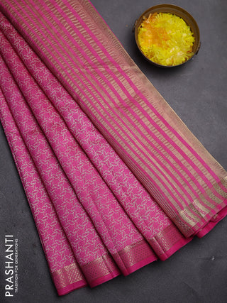 Semi raw silk saree pink with allover geometric prints and zari woven border