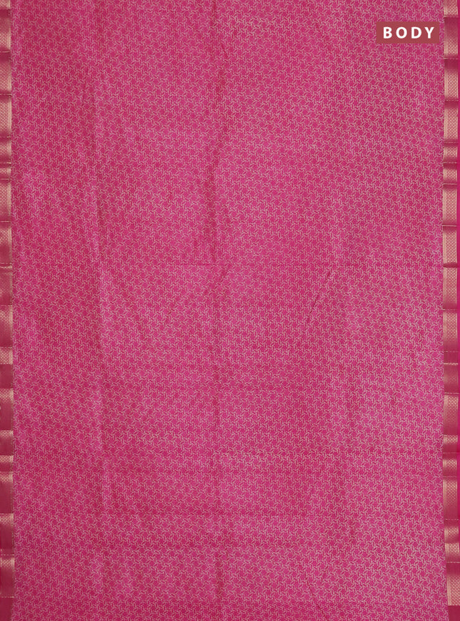 Semi raw silk saree pink with allover geometric prints and zari woven border