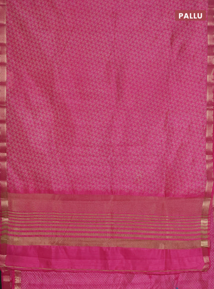 Semi raw silk saree pink with allover geometric prints and zari woven border