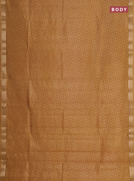 Semi raw silk saree sandal with allover geometric prints and zari woven border