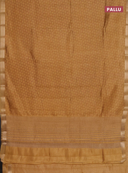 Semi raw silk saree sandal with allover geometric prints and zari woven border