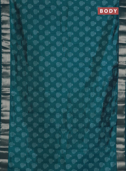 Semi raw silk saree cs blue with allover floral butta prints and zari woven border