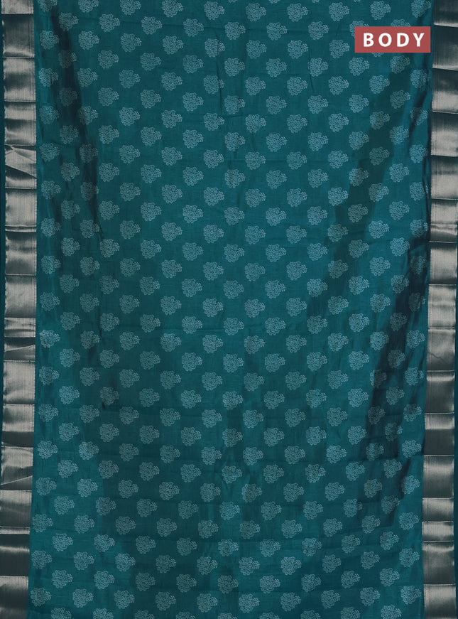 Semi raw silk saree cs blue with allover floral butta prints and zari woven border