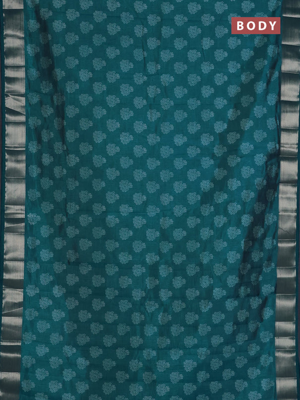 Semi raw silk saree cs blue with allover floral butta prints and zari woven border