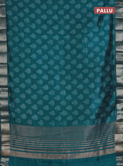 Semi raw silk saree cs blue with allover floral butta prints and zari woven border