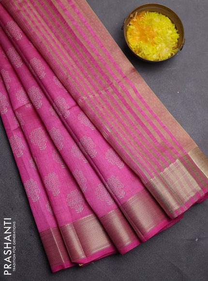 Semi raw silk saree pink with allover floral butta prints and zari woven border