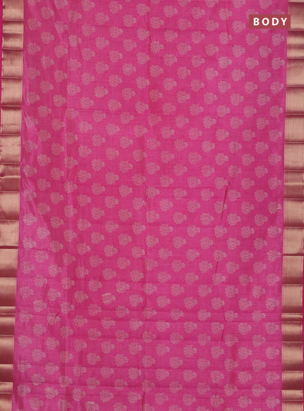 Semi raw silk saree pink with allover floral butta prints and zari woven border