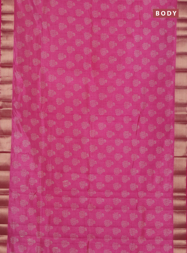Semi raw silk saree pink with allover floral butta prints and zari woven border