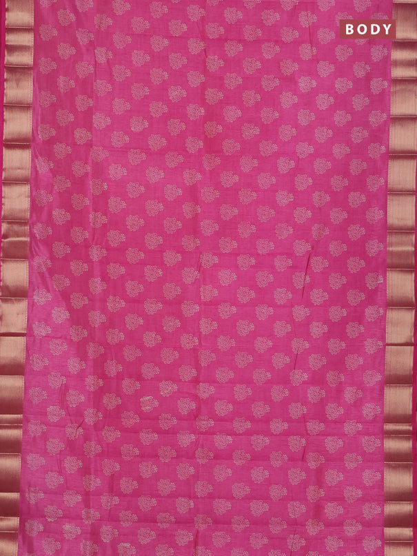 Semi raw silk saree pink with allover floral butta prints and zari woven border
