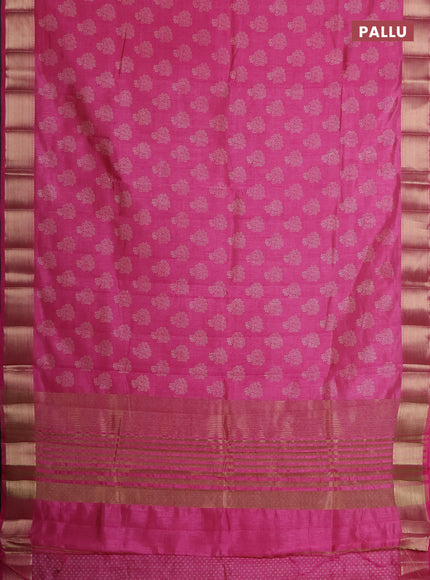 Semi raw silk saree pink with allover floral butta prints and zari woven border