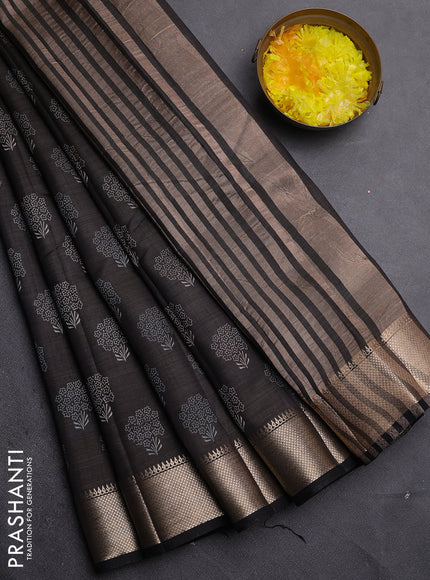 Semi raw silk saree black with allover floral butta prints and zari woven border