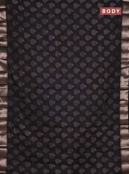 Semi raw silk saree black with allover floral butta prints and zari woven border