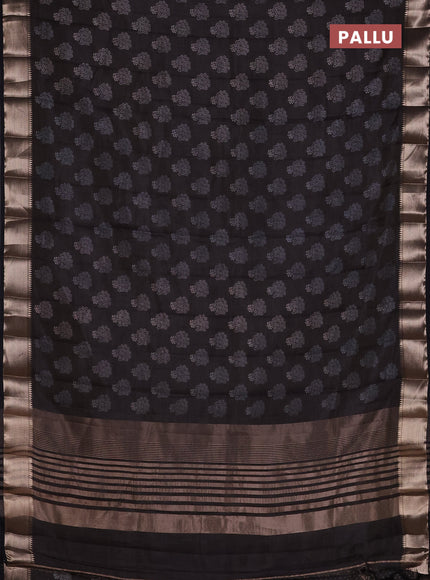 Semi raw silk saree black with allover floral butta prints and zari woven border