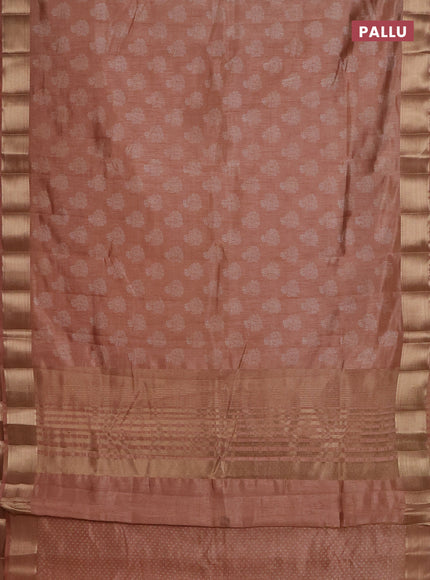 Semi raw silk saree pastel peach with allover floral butta prints and zari woven border