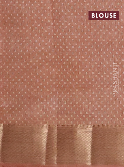 Semi raw silk saree pastel peach with allover floral butta prints and zari woven border