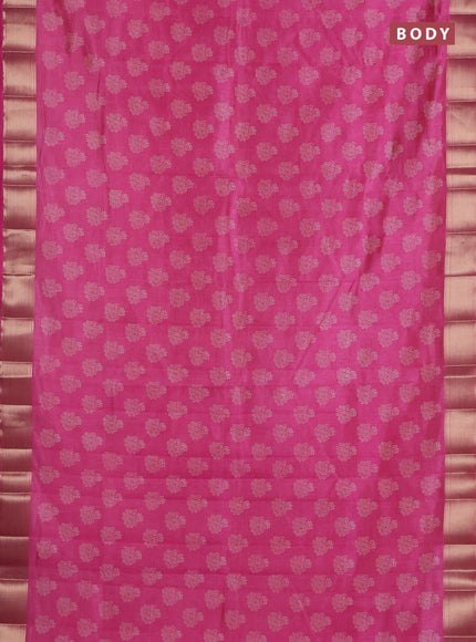 Semi raw silk saree pink with allover floral butta prints and zari woven border