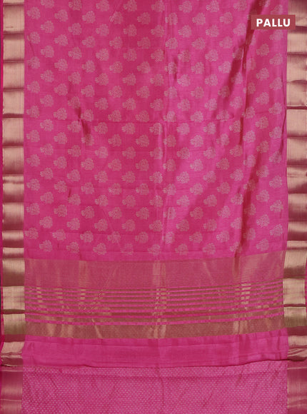 Semi raw silk saree pink with allover floral butta prints and zari woven border