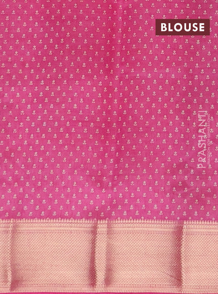 Semi raw silk saree pink with allover floral butta prints and zari woven border