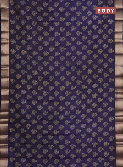 Semi raw silk saree navy blue with allover floral butta prints and zari woven border