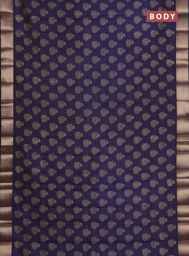 Semi raw silk saree navy blue with allover floral butta prints and zari woven border