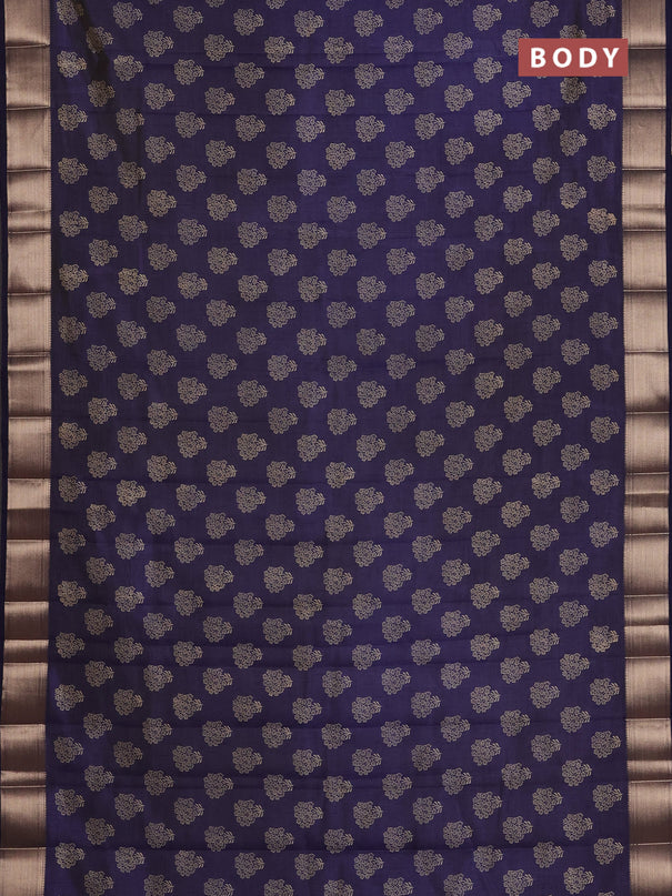 Semi raw silk saree navy blue with allover floral butta prints and zari woven border