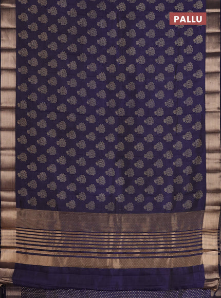 Semi raw silk saree navy blue with allover floral butta prints and zari woven border