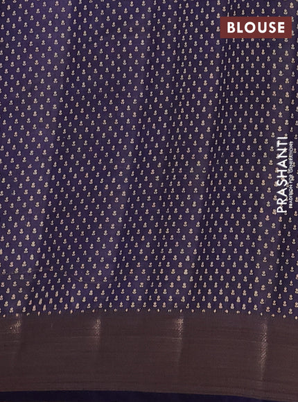 Semi raw silk saree navy blue with allover floral butta prints and zari woven border