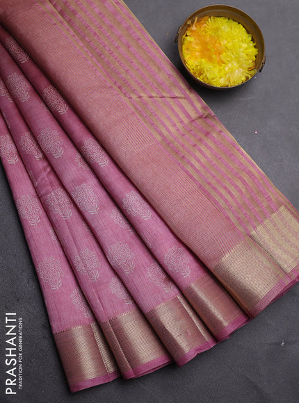 Semi raw silk saree mauve pink with allover floral butta prints and zari woven border